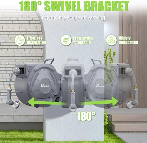Retractable Garden Hose, 1/2" x 160 ft Wall Mounted Garden Hose Reel with 10-Pattern Hose Nozzle, Heavy Duty Water Hose Any Length Lock,Slow Return System,180°Swivel Bracket - Image 4