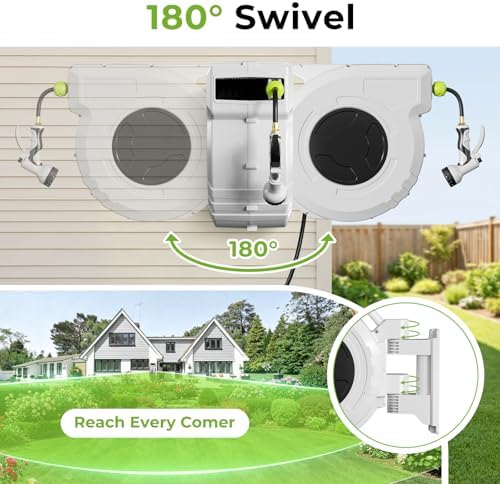 Retractable Garden Hose Reel, 1/2 Inch x 155ft, Wall Mounted Hose Reel - Image 4