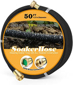 Soaker Hose 50ft for Garden Beds, Solid Brass Interface Irrigation Save 70% Water Heavy Duty Rubber 1/2" Diameter Great for Gardens/Flower Beds by HZGREEN