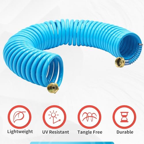 AUTOMAN Recoil Garden Hose 50 ft, EVA Curly Water Hose with Brass Connectors, Coil Garden Water Hose,Includes 7-Pattern Function Sprayer,Retractable,Corrosion Resistant Garden Coil Hose - Image 2