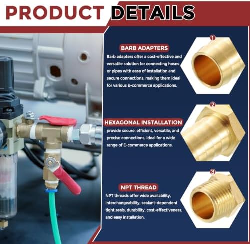 4Pcs Brass Hose Barb Fittings 5/8" Hose Barb to 1" NPT Male Fittings - Image 3