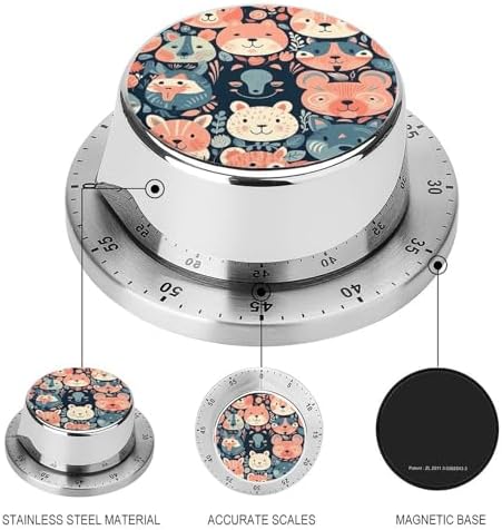 Mechanical Kitchen Timers for Cooking,Animal Face Pattern Printed 60 Minute Magnetic Countdown Timer,Cute Cooking Timers with Alarm,Stainless Steel Time Timer Manual No Batteries Required - Image 3