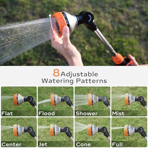 Diivoo Watering Wand Heavy Duty, Metal Garden Hose Wand with 8 Spray Patterns, 18 Inch Long Hose Nozzle Sprayer with Thumb Flow Control & 180° Adjustable Spray Angle, Ideal for Plants,Flowers,Car - Image 4
