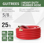 Guitrees 25FT 5/8 Heavy Duty Rubber Garden Hose - 300psi Working, 1000psi Burst - Hot/Cold Water - Five-Layered Braiding for Durability - Versatile for Gardening, Agriculture, Construction(Red) - Image 2