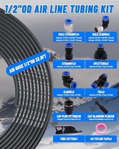 1/2" Air Line Tubing Kit, 32.8FT SAE J844 PA Nylon Air Hose Tubing - Image 2