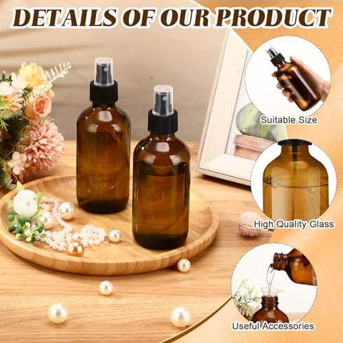 Norme 12 Pcs 8 oz Glass Spray Bottles, Funnels and Labels, Amber, Stylish - Image 3