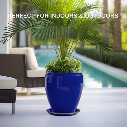 Plant Saucer for Outdoors - Ceramic Plant Saucer, 10 Inch Plant Trays for Indoors, Round Flower Pot Saucer, Large Plant Drainage Tray, Plant Plates to Catch Water Blue - Image 5