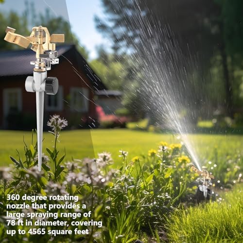JaGely 3 Pcs Lawn Impact Sprinklers for Yard Heavy Duty Brass Water Sprinkler with Spike Base 360° Adjustable Lawn Irrigation Equipment for Large Area Garden Grass Yard Patio - Image 6