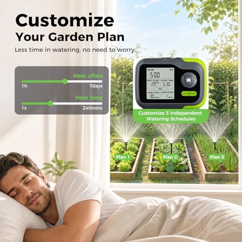 Sprinkler Timer, Brass Inlet Programmable Watering Timer for Garden Hose Fits 3/4” US Faucet, Outdoor Auto& Manual Hose Timer w/Rain Delay& Lock, Dirp Irrigation for Lawn, Yard, 2 Outlets - Image 4