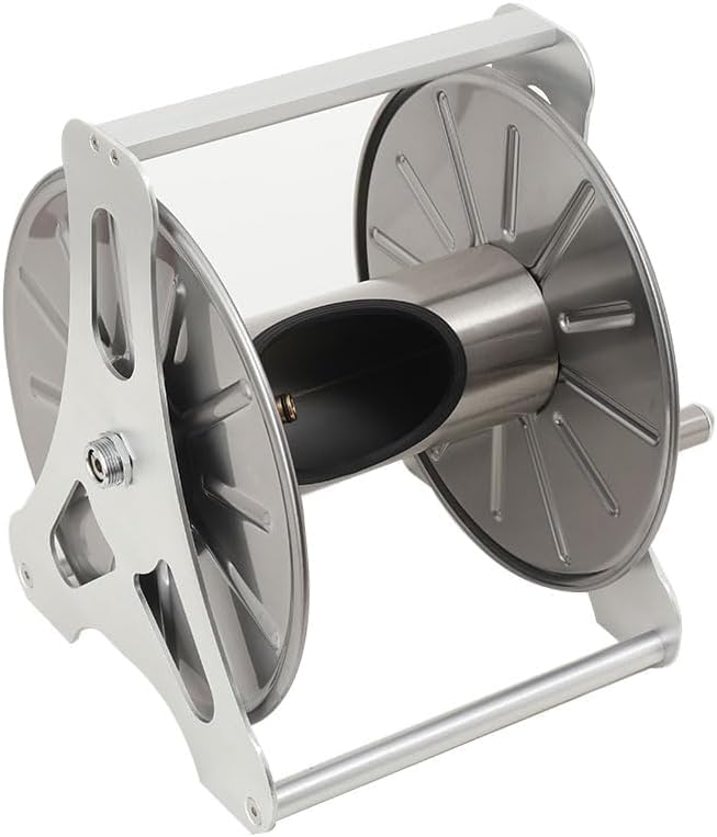 1/2in Stainless Steel Garden Hose Holder Kit, Wall Mounted Garden Hose Reel 50m Capacity Water Hose Storage Rack With 360° Rotatable Handle For Home Garden Lawn Silver #003 - Image 7