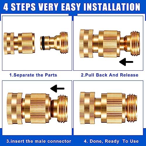 Therwen 12 Sets Garden Water Hose Quick Connector 3/4'', Brass Color - Image 3