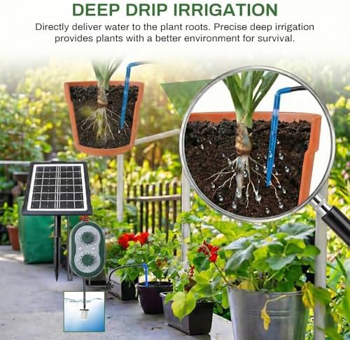 50FT Solar Automatic Drip Irrigation Kit System, Smart Self-Watering System with USB Charging for Outdoor Indoor Use, 2200mAh Automatic Watering System Supports 15 Pots for Garden, Balcony & Patio - Image 4