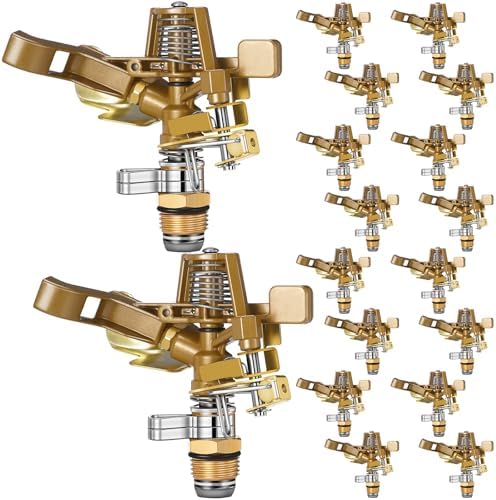 Ferraycle 18 Pieces 1/2 Inch Brass Impact Sprinkler Head with Nozzles Heavy Duty Adjustable 0-360 Degrees Impulse Sprinkler Head Lawn Watering for Yard Irrigation by Ferraycle
