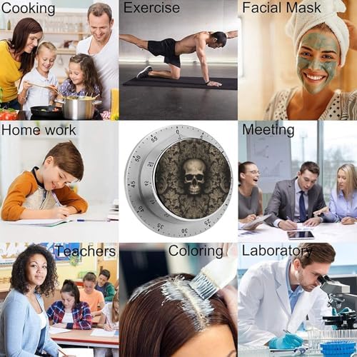Mechanical Kitchen Timers for Cooking,Gothic Wallpaper Skull Printed 60 Minute Magnetic Countdown Timer,Cute Cooking Timers with Alarm,Stainless Steel Time Timer Manual No Batteries Required - Image 5