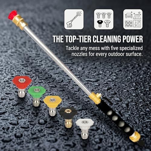 Garden Hose Nozzle High Pressure, Pressure Washer Gun for Garden Hose with 5 Interchangeable Nozzles, Jet Hose Pressure Nozzle for Car, Patio & Garden Cleaning – Black - Image 2