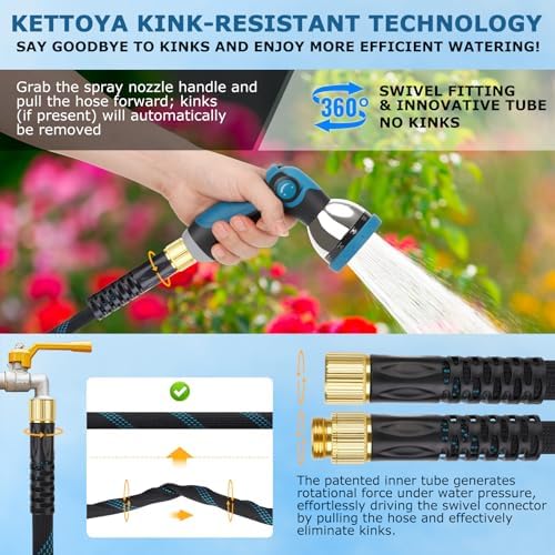 Non-Expanding Garden Hose 75 ft, Kink Free Flexible Water Hose with 10-Pattern Spray Nozzle, Lightweight Hose Pipe, Leak Proof, 3/4" Swivel Connectors, Super Fabric, Portable Storage Strap - Image 4