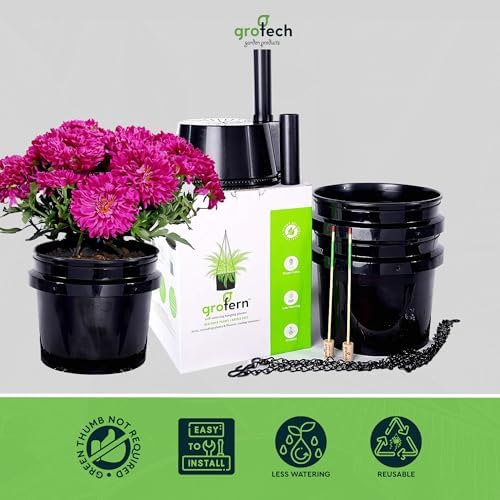 GroTech Garden GoFern Self Watering Hanging Planter - Hanging Planters with Sleek Back Design - Sturdy Chain Hanger Basket with One Gallon Reservoir for Ferns, Cascading Flowers, & More - (Set of 2) - Image 2