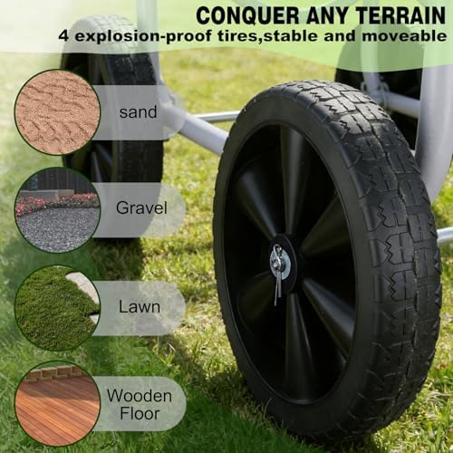 Hose Reel Cart, Garden Hose Reel Cart Holds Up to 250 ft of 5/8" Hose, Heavy Duty Water Hose Cart with 4 Wheels, Powder Coated Steel Garden Hose Storage Organizer with Storage Basket for Yard Lawn - Image 6