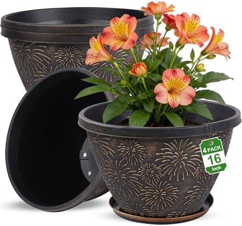 Nooulap 4 Pack 16 Inch Large Plant Pots with Drainage Holes and Saucers by Nooulap