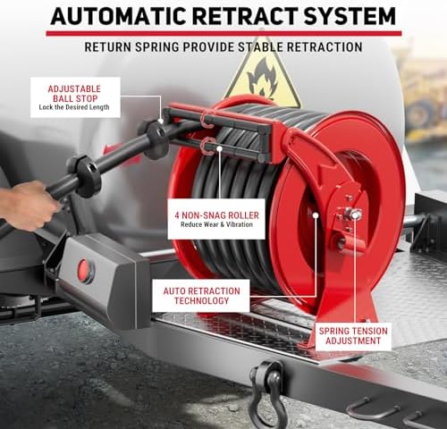 Fuel Hose Reel 1" x 50 ft, Retractable Diesel Reel with Fueling Nozzle - Image 2