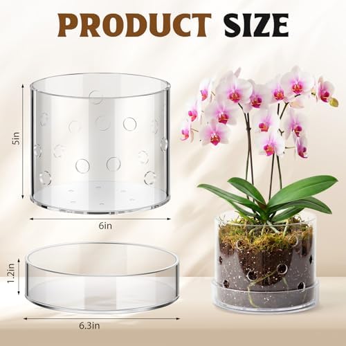 6 Inch Clear Acrylic Orchid Planter Pot with 360° Round Holes & Tray - Image 2