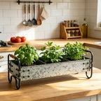 Rustic Galvanized Metal 3-Compartment Planter with Wood Handles, Vintage Style Succulent Herb Flower Pot for Indoor Outdoor Garden, Kitchen, Windowsill Decor - Image 2