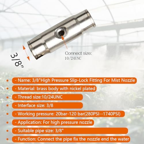 25pcs Nickel Plated Brass Push to Connect Fitting For High Pressure Up to1740 psi Misting System, Misting Coupling Slip Lock (One Hole), 3/8" Tube OD,Straight Union - Image 2