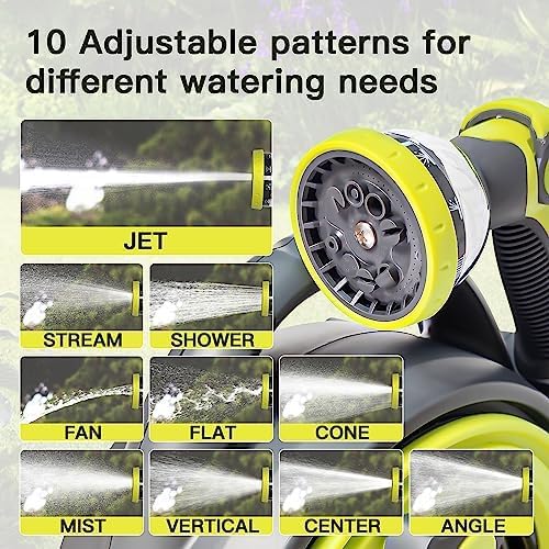 YASHINE 50ft Retractable Garden Hose Reel, Portable Hose Reel, 45+5FT with 10 Patterns Spray Nozzle, Adapts to standard US hose plugs, Hose Reel for Garden Watering Car Washing Pet -Green - Image 3