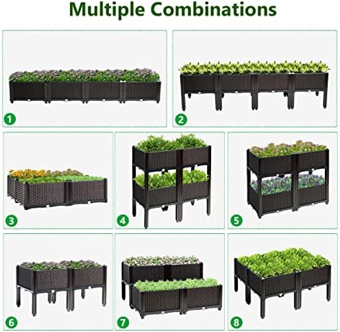 Giantex Raised Garden Bed, Set of 4 Planter Raised Beds Kits with Drain Holes for Fruit Flowers Vegetables, Outdoor Elevated Planting Box for Lawn Patio Balcony, Easy Assembly, Rattan-Like Look, Brown - Image 5
