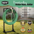 YQSLYSF 2 Pack Garden Hose Holder, Water Hose Stand with 4 Stake and 2 Tool Hooks, Heavy-Duty Metal Hose Storage Holds 150Ft, Freestanding Hose Hanger Rack for Outside, Yard, Lawn, Farm - Image 3