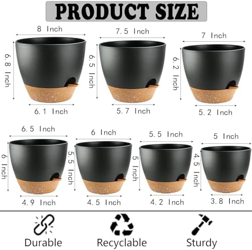 Indoor Pots For Plant Self Watering Plant Pots For Lazy People, 8/7.5/7/6.5/6/5.5/5 Inch,Black Plastic Self Watering Planter For All Houseplants,Succulent, African violets, Flowers And Cactus - Image 4