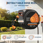 Retractable Garden Hose Reel, 1/2 x 50 ft, 10-Function Spray Nozzle - Wide Coverage with Any-Length Lock, Smooth Slow Rewind, Freeze-Resistant Build, 9 Spray Patterns, and 180° Swivel Mount - Image 2