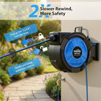 Retractable Garden Hose Reel, 1/2 Inch x 100 ft + 6.6 ft Heavy Duty Wall Mounted Hose Reel with 10 Patterns Nozzle, Any Length Lock, Upgraded Slow Return System, 180°Swivel Bracket and UV Resistant - Image 6