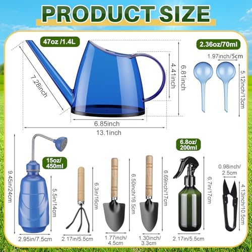 Indoor Plant Watering Can Set, 13 Pcs Garden Set with 47 oz Long Spout Can, Spray Mister, Squeeze Bottle, 6 Self Watering Globes, Gardening Tools & Pruning Scissors for Plants(Blue) - Image 2