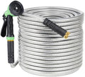 Heavy Duty Stainless Steel Garden Hose – 75FT Flexible, Lightweight Metal Water Hose with 10-Function Nozzle, Kink-Free, Rust-Proof, Leak-Proof, 3/4'' Brass Connectors for Yard, Car Wash, by Unknown