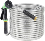 Heavy Duty Stainless Steel Garden Hose - Flexible, Kink-Free, Rust-Proof, Lightweight - 10-Function Leak-Proof Nozzle, 3/4'' Brass Connectors - For Yard, Car, RV, Pet Washing - 100FT, US by Unknown