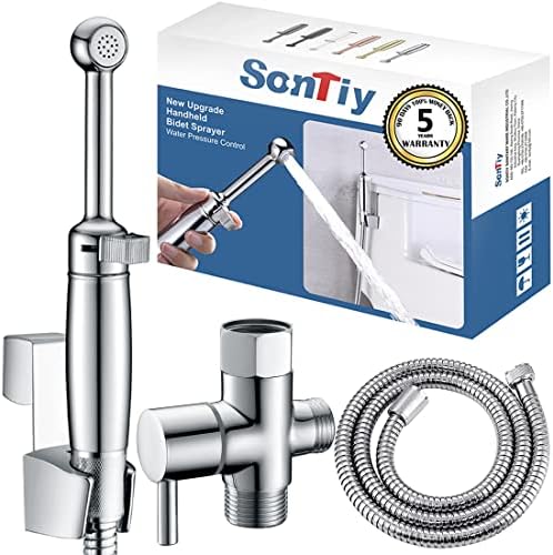 SonTiy Handheld Bidet Sprayer for Toilet, All Metal Cloth Diaper Toilet Sprayer Bidet Attachment with Backflow Preventer, Adjustable Water Jet Spray, 7.2" Brass Hand Held Bidet Wand, Chrome by SonTiy