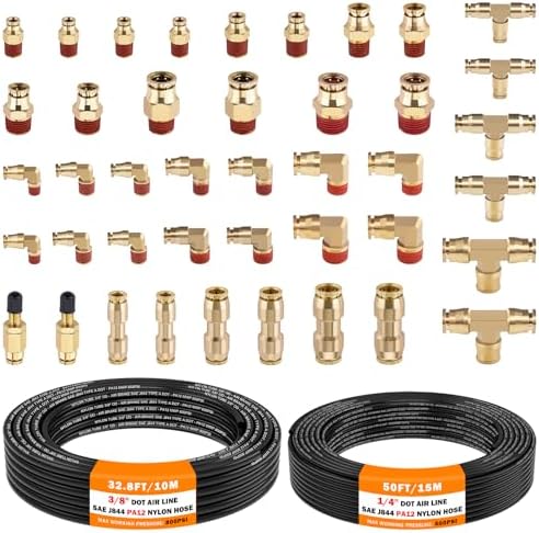 CheeMuii 43Pcs Brass DOT Air Line Fittings with 1/4" & 3/8" DOT Air Hoses by CheeMuii