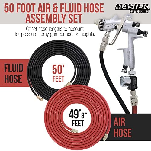 TCP Global Pressure Tank Paint Spray Gun with 1.5 Mm Nozzle 2-1/2 Gal. Pressure Pot & Spray Gun with Master Elite Series 50 Foot Air and Fluid Hose Assembly Set with Fittings - Image 7