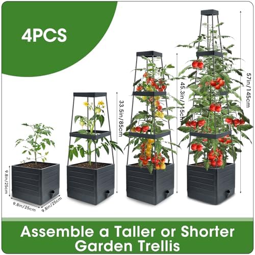 MQFORU Tomato Planter Boxes with Trellis Outdoor, 57" Self Watering Raised Garden Bed, Tall Square Planters for Indoor Plants, Large Tomato Cage for Patio, Use for Indoor Outdoor (4) - Image 3