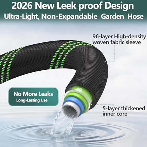 100 ft Garden Hose,2026 New Improved Lightweight All-Weather Water Hoses, Ultra Durable and Flexible Garden Hose with 10-Function Spray Nozzle, Leak-Free Connections Garden Hose for Yard, Lawn,Outdoor - Image 3