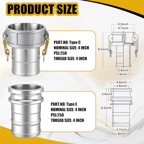 2 Set 4 Inch Camlock Fittings Type C&E - Image 2