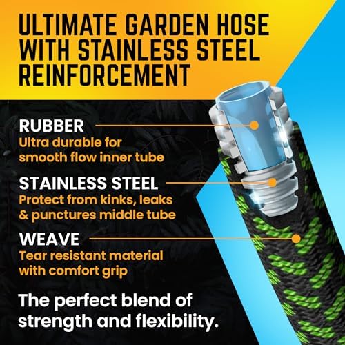 PowerFlow Metal Garden Hose, 100 Ft Non-Expandable Water Hose, Green - Image 6
