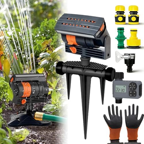 16-Nozzle Oscillating Sprinkler with Dual-Zone Sprinkler Water Timer, Adjustable Garden Sprinkler Watering System, 360° 16-Hole Automatic Rocking Sprinkler (Ground-Insert, with Single-Zone Timer) by Unknown