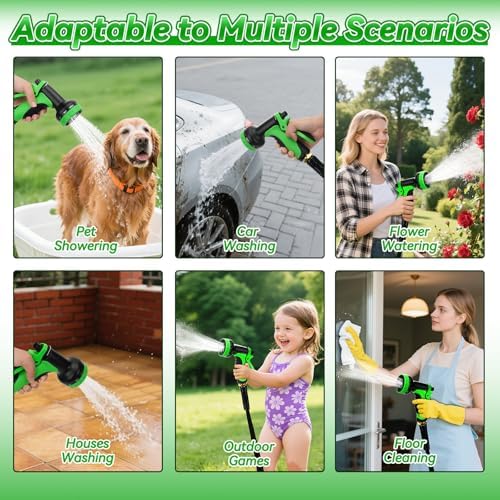 Non-Expanding Garden Hose 100FT, Lightweight Flexible Hose with 10 Function Nozzles, Leak-Proof Metal Interface, Kink Free, Wear-Resistant, Outdoor Long Hose Pipe for Car Wash, Yard, Lawn - Image 6
