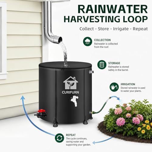 200 Gal Collapsible Rain Barrel with Spigot, Filter and Overflow Kit, Black - Image 5