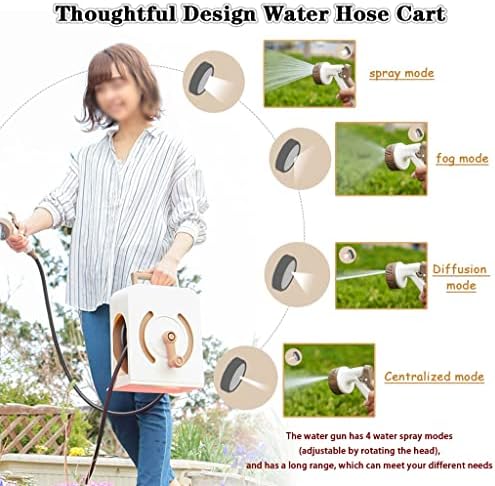 Hose Reel Cart Water Hose Cart Reel Compact Garden Hose Organizer, Portable Retractable Hose Reel, Household Car Wash Tool with Water Gun, for Backyard (Beige Hose Cart+15m Pipe) - Image 3