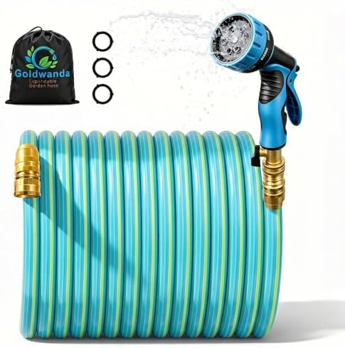 Expandable Garden Hose, Expandable Hose With 10 Pattern Spray Nozzle, TPV Material Flexible, Durable, Kink-Free, Brass Fittings Water Hose Expandable (Green, 50FT(Expanded)) by Unknown