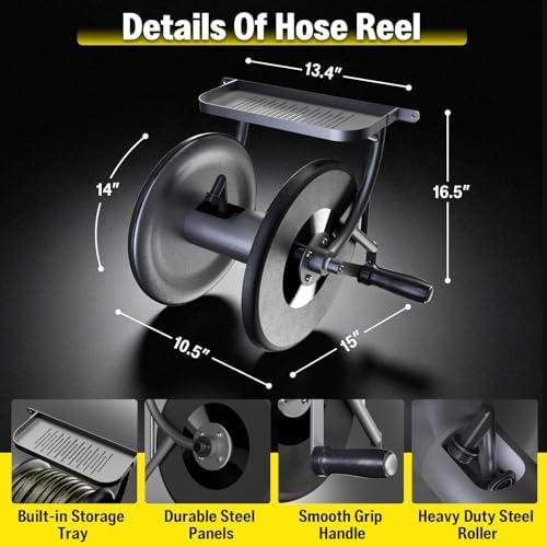 Heavy Duty Wall Mounted Garden Hose Reel, 130ft Rubber Hose 5ft Leader Hose - Image 6