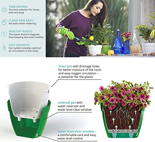 Santino ASTI 7.9 Inch Self Watering Planters Grey/White (Set of 3) for Indoor Plants - Premium Quality Modern Plastic Pot w/Water Level Indicator for All House Plants, African Violets and Dahlias - Image 6